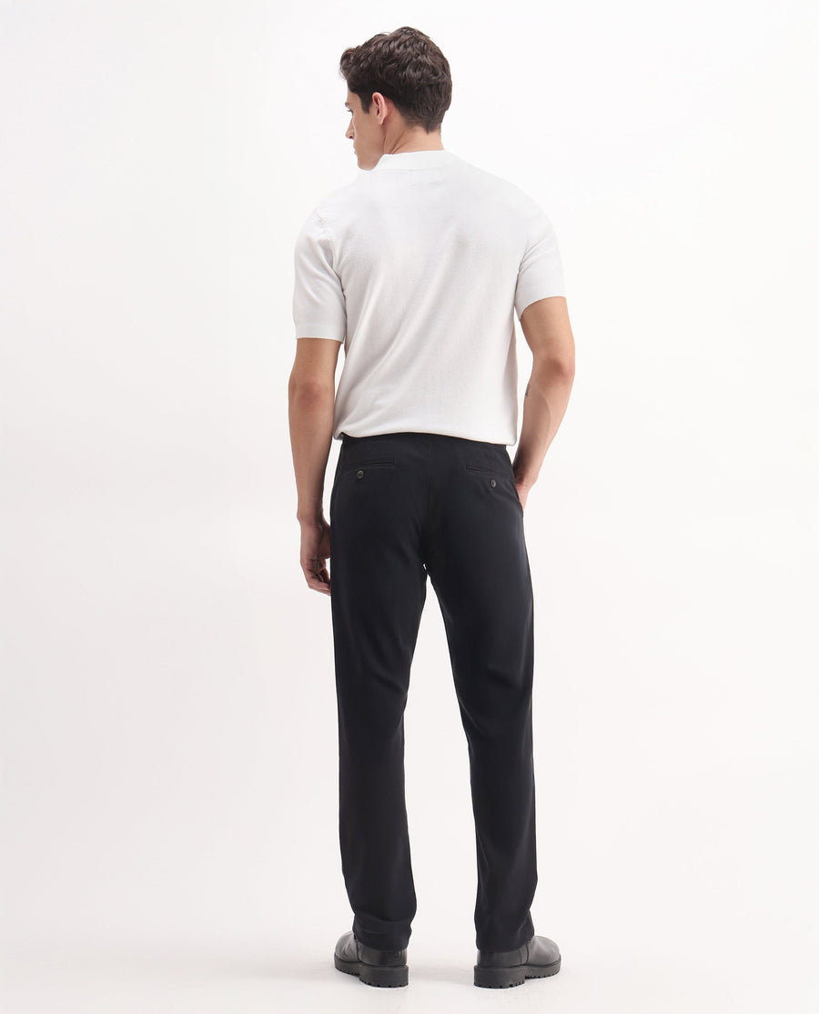 Rare Rabbit Men's Arne Black Cotton Blend Plain Regular Fit Trouser
