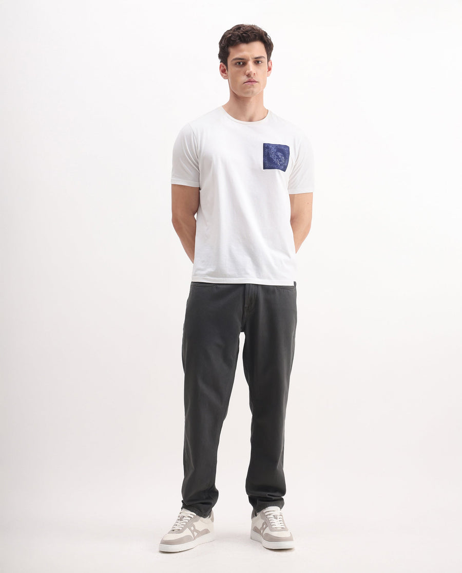 Rare Rabbit Men's Arvi-2 Dark Grey Cotton Blend Plain Dond Carrot Fit Jeans