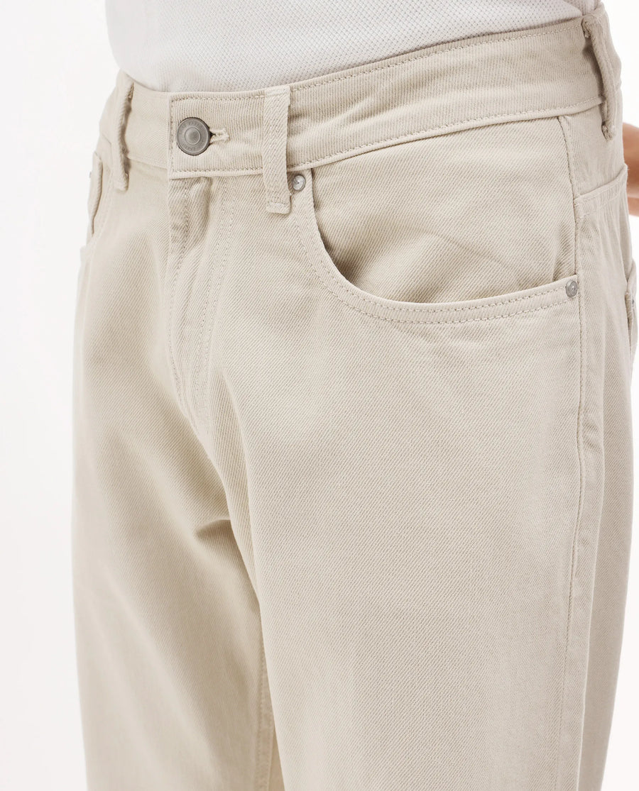 Rare Rabbit Men's Arvi-2 Light Beige Cotton Blend Plain Dond Carrot Fit Jeans