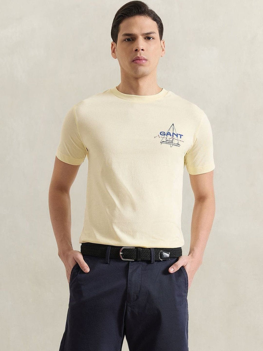 Gant Men Yellow Printed Regular Fit Pure Cotton T-Shirt