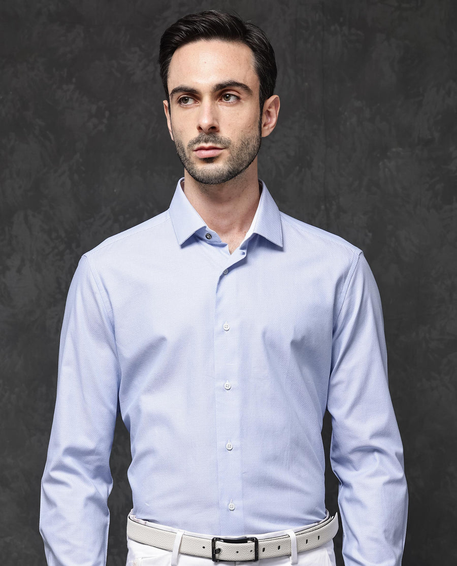 Rare Rabbit Men's Astron Pastel Purple Cotton Textured Regular Fit Full Sleeve Collared Shirt