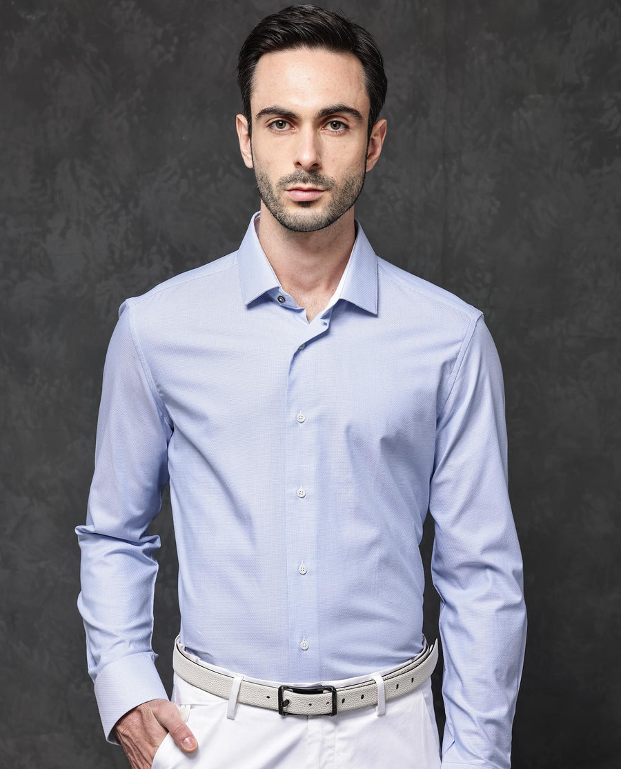 Rare Rabbit Men's Astron Pastel Purple Cotton Textured Regular Fit Full Sleeve Collared Shirt