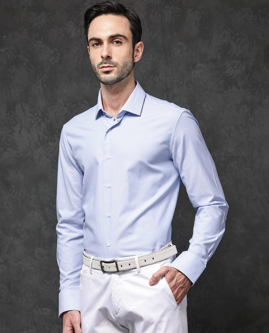 Rare Rabbit Men's Astron Pastel Purple Cotton Textured Regular Fit Full Sleeve Collared Shirt