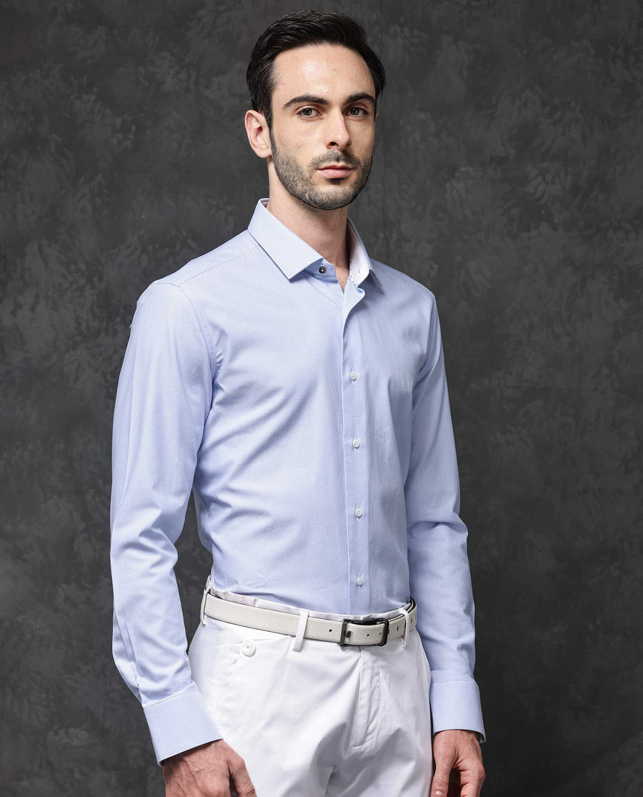 Rare Rabbit Men's Astron Pastel Purple Cotton Textured Regular Fit Full Sleeve Collared Shirt