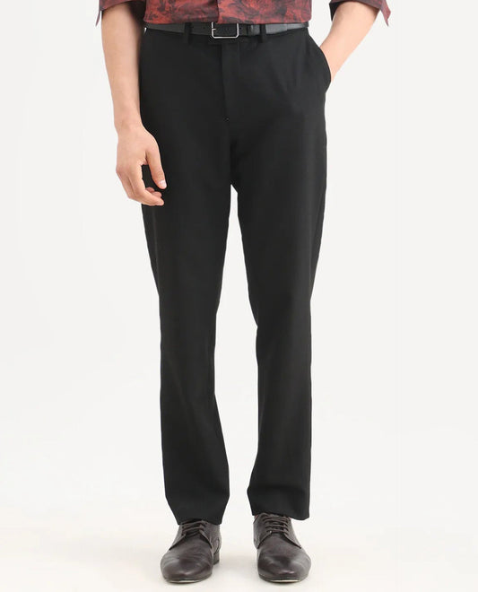 Rare Rabbit Men's Austi-Ss26 Dark Navy Polyester Blend Fabric Regular Fit Plain Trouser