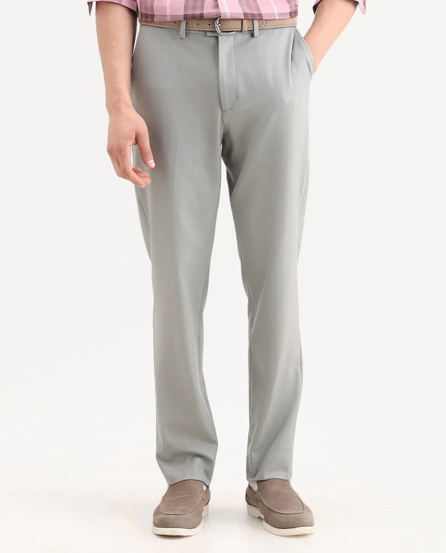 Rare Rabbit Men's Austi-Ss26 Grey Polyester Blend Fabric Regular Fit Plain Trouser