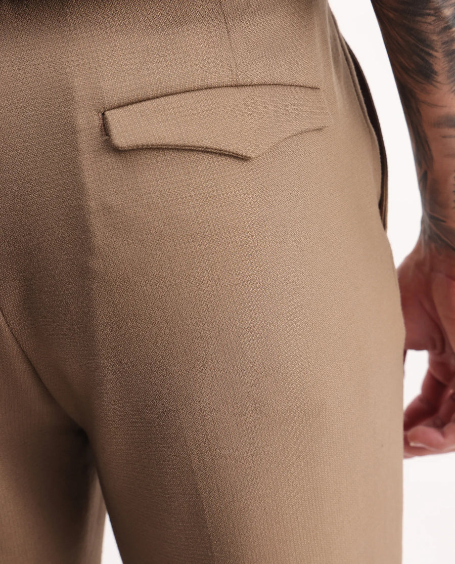 Rare Rabbit Men Austi-Aw25 Dark Beige Polyester Blend Fabric Button Closure Regular Fit Plain Trouser