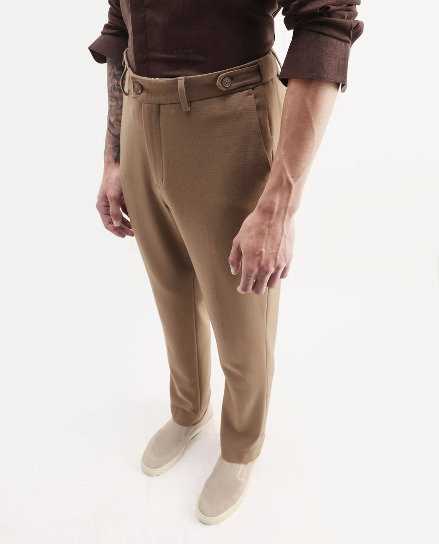 Rare Rabbit Men Austi-Aw25 Dark Beige Polyester Blend Fabric Button Closure Regular Fit Plain Trouser