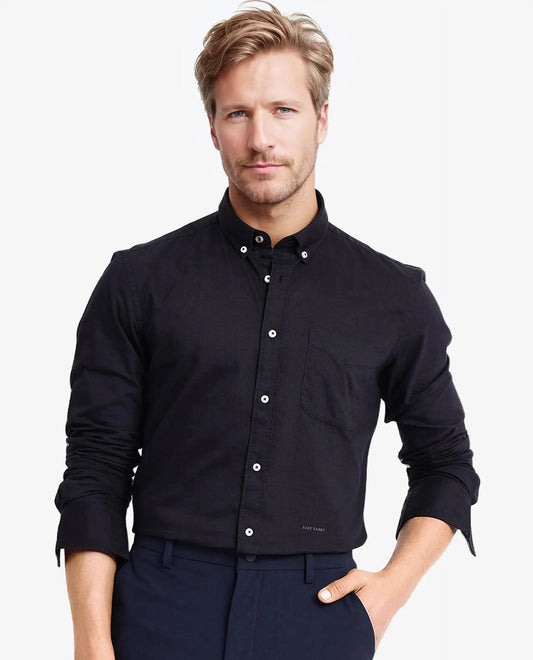 Rare Rabbit Men's Auxfo Black Cotton Plain Regular Fit Full Sleeve Button-Down Collar Shirt
