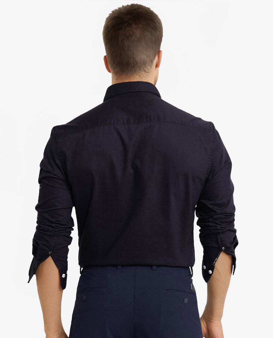 Rare Rabbit Men's Auxfo Black Cotton Plain Regular Fit Full Sleeve Button-Down Collar Shirt