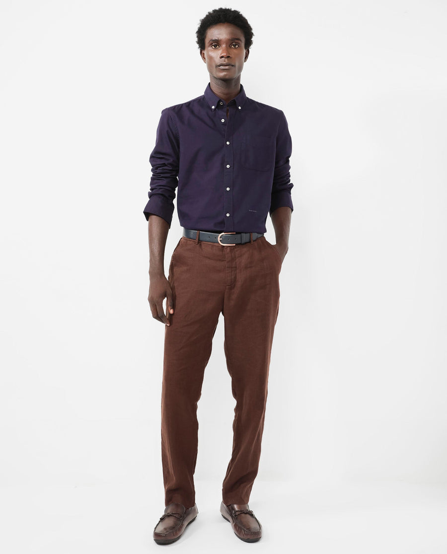 Rare Rabbit Men's Auxfo Dark Purple Cotton Plain Regular Fit Full Sleeve Button-Down Collar Shirt