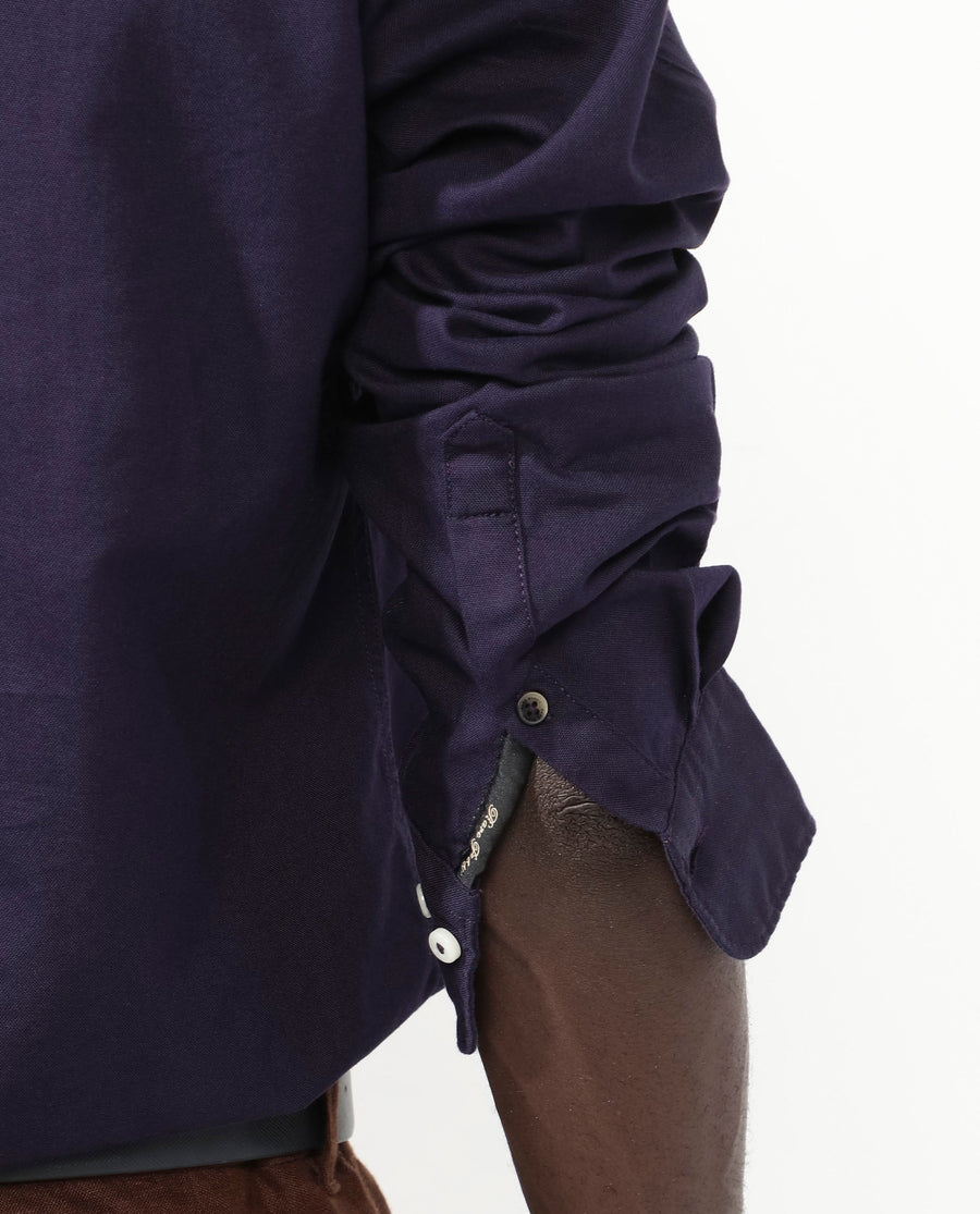 Rare Rabbit Men's Auxfo Dark Purple Cotton Plain Regular Fit Full Sleeve Button-Down Collar Shirt