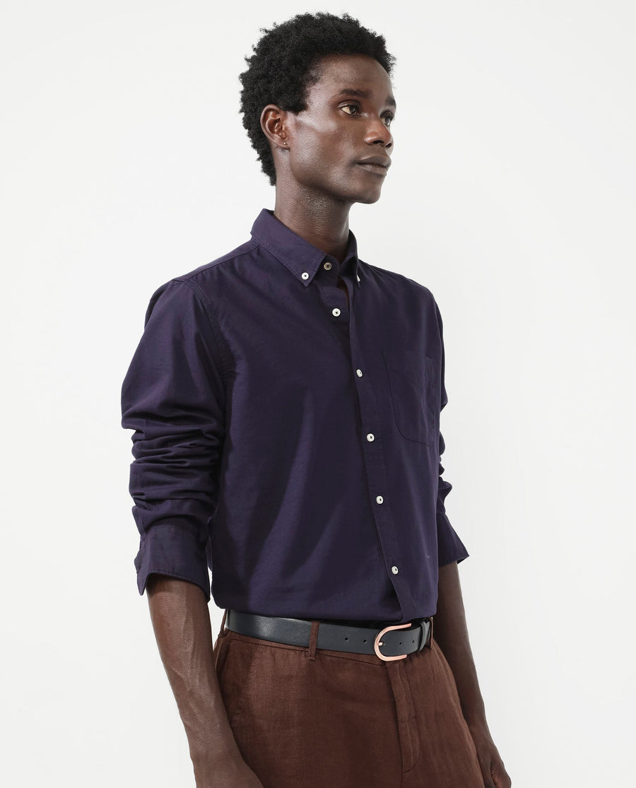 Rare Rabbit Men's Auxfo Dark Purple Cotton Plain Regular Fit Full Sleeve Button-Down Collar Shirt