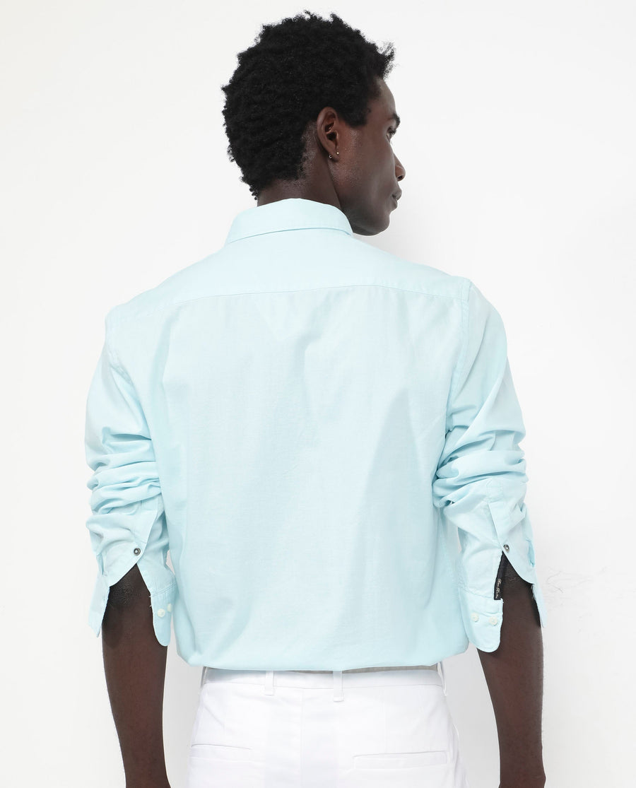 Rare Rabbit Men's Auxfo Turq Cotton Plain Regular Fit Full Sleeve Collared Shirt