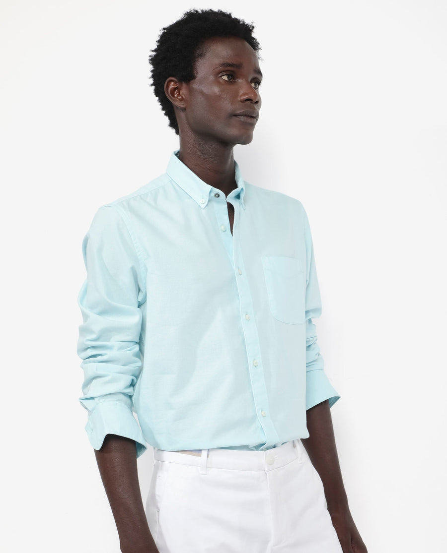 Rare Rabbit Men's Auxfo Turq Cotton Plain Regular Fit Full Sleeve Collared Shirt