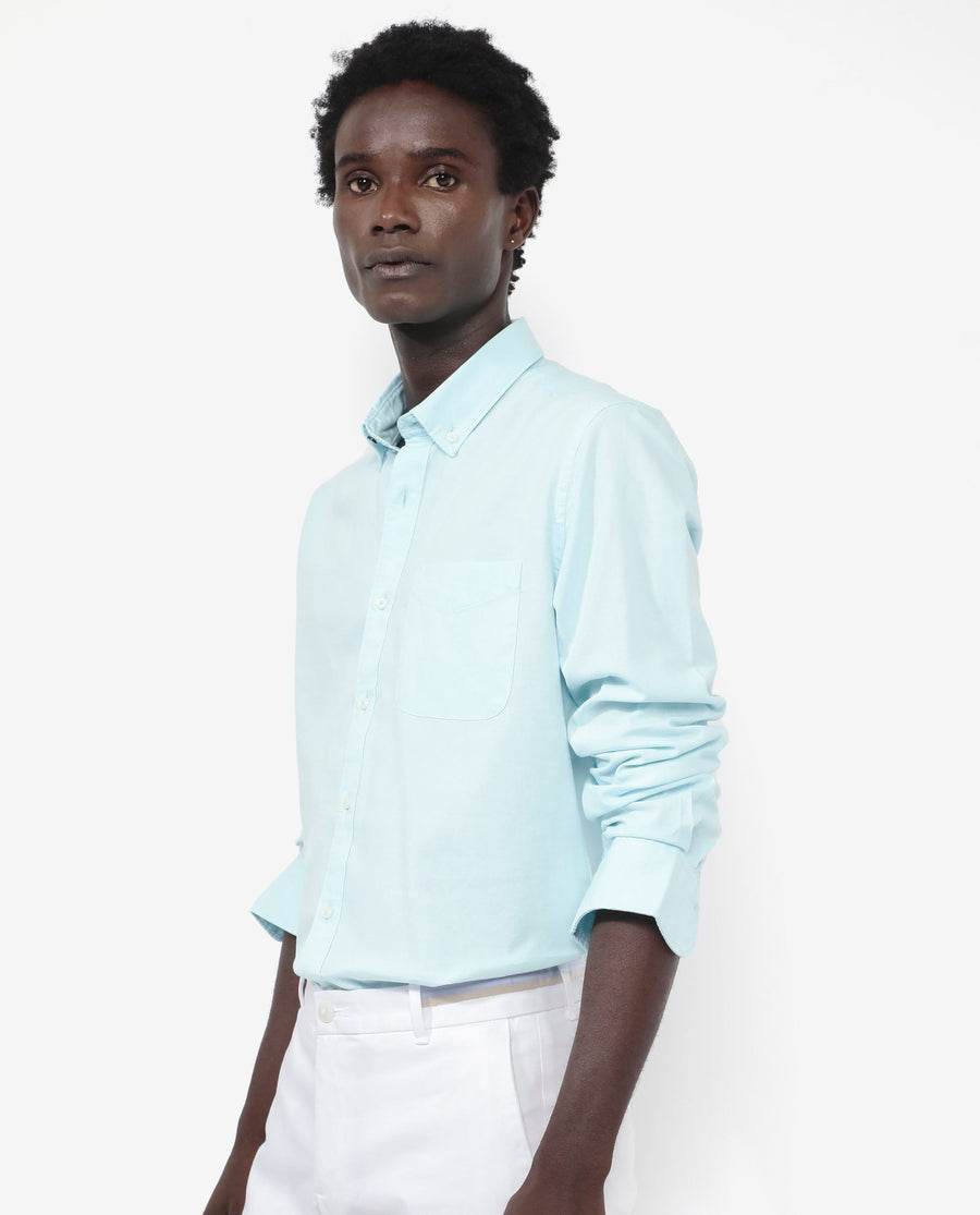 Rare Rabbit Men's Auxfo Turq Cotton Plain Regular Fit Full Sleeve Collared Shirt