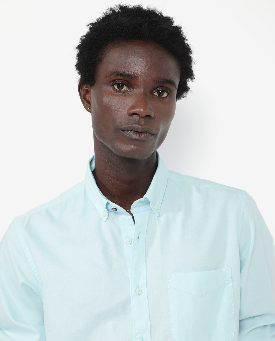 Rare Rabbit Men's Auxfo Turq Cotton Plain Regular Fit Full Sleeve Collared Shirt