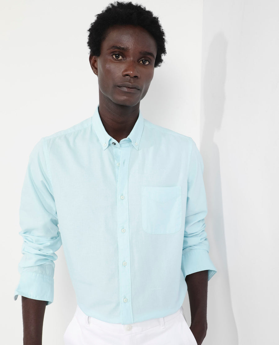 Rare Rabbit Men's Auxfo Turq Cotton Plain Regular Fit Full Sleeve Collared Shirt