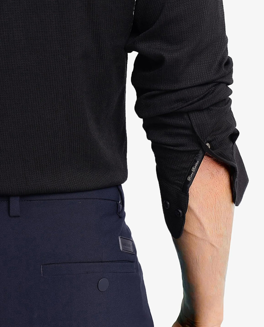 Rare Rabbit Men's Auxon Black Cotton Textured Regular Fit Full Sleeve Collared Shirt