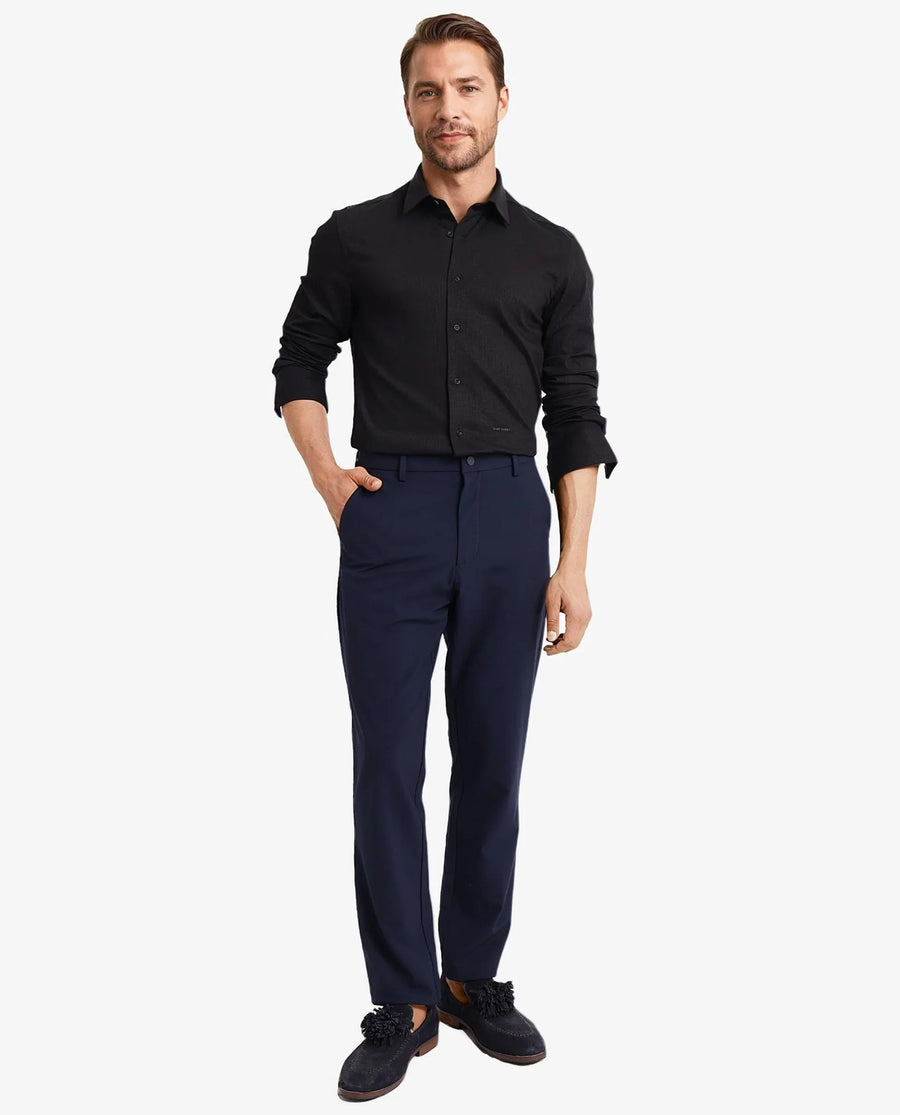 Rare Rabbit Men's Auxon Black Cotton Textured Regular Fit Full Sleeve Collared Shirt