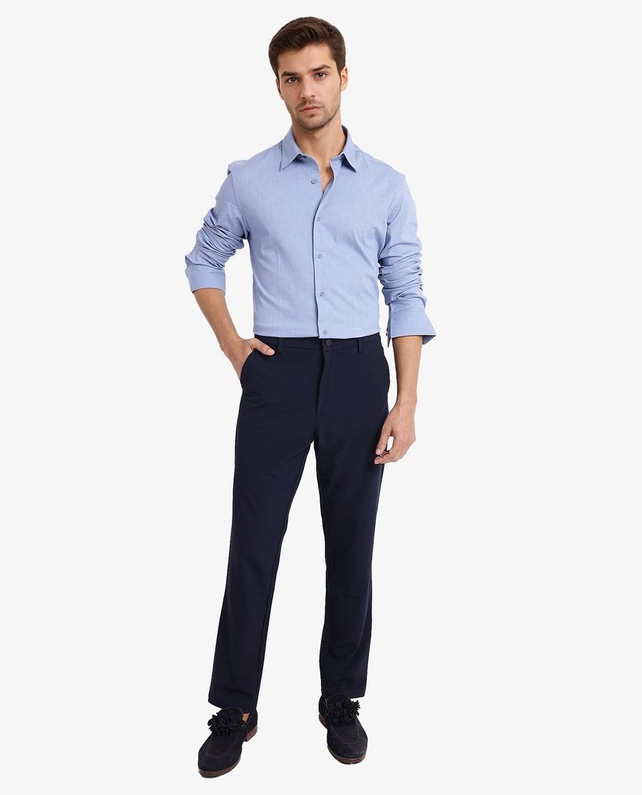 Rare Rabbit Men's Auxon Dusky Blue Cotton Textured Regular Fit Full Sleeve Collared Shirt