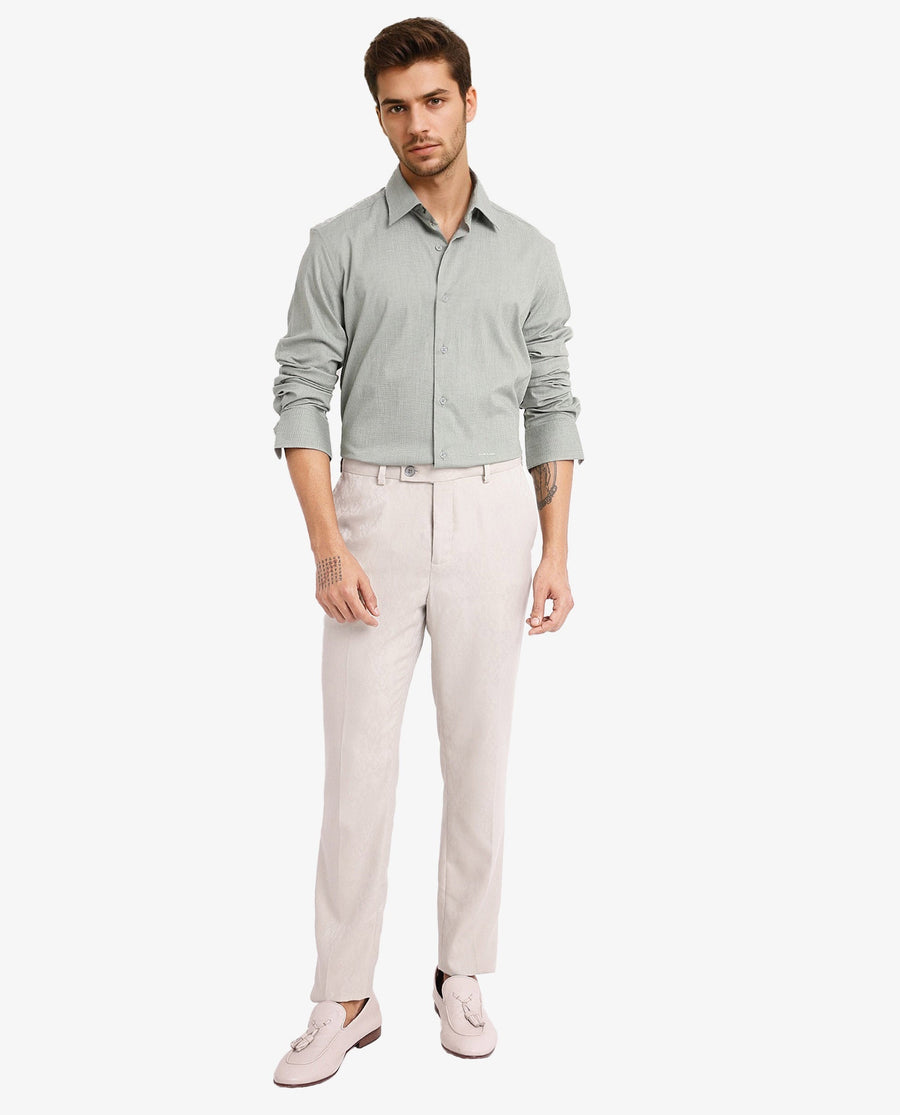 Rare Rabbit Men's Auxon Dusky Green Cotton Textured Regular Fit Full Sleeve Collared Shirt