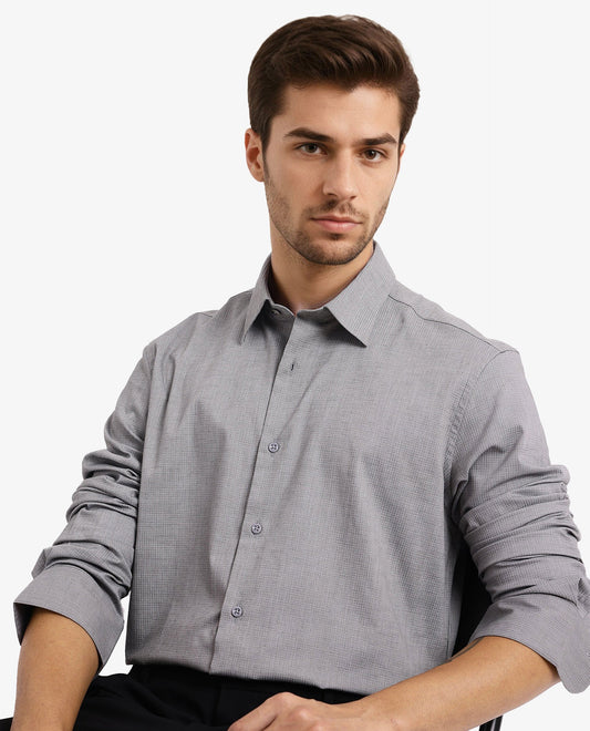Rare Rabbit Men's Auxon Grey Cotton Textured Regular Fit Full Sleeve Collared Shirt