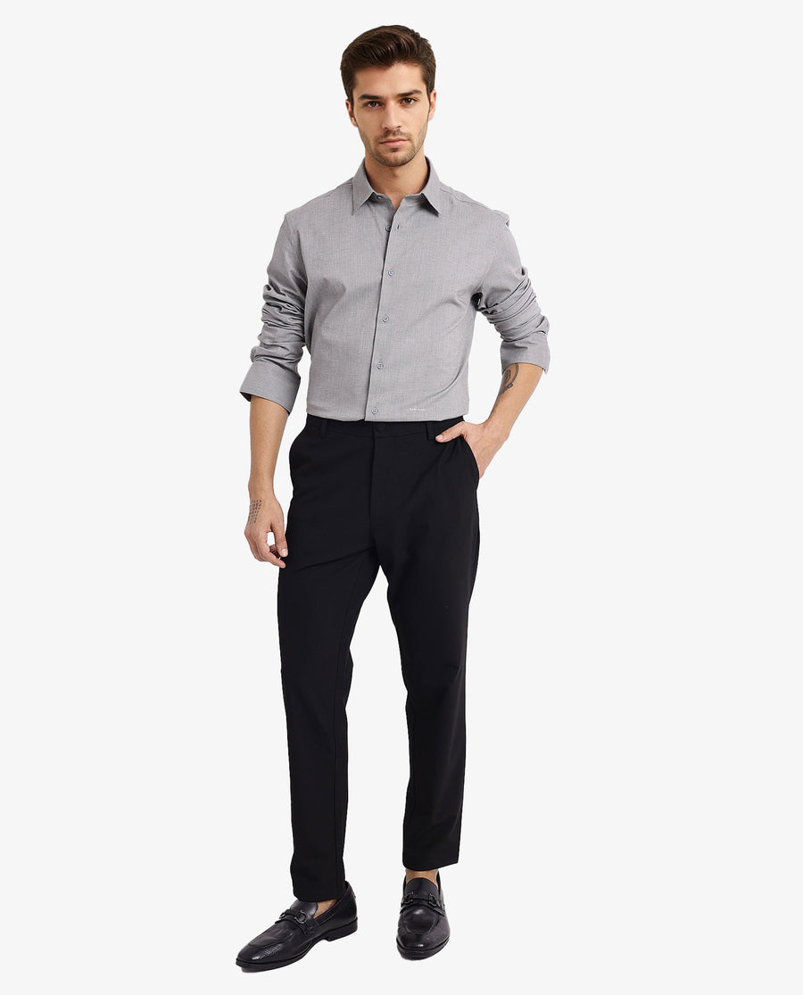 Rare Rabbit Men's Auxon Grey Cotton Textured Regular Fit Full Sleeve Collared Shirt