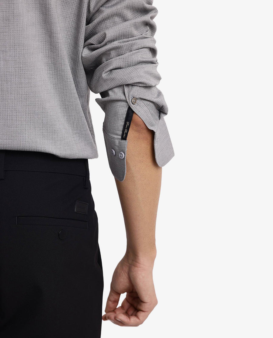 Rare Rabbit Men's Auxon Grey Cotton Textured Regular Fit Full Sleeve Collared Shirt