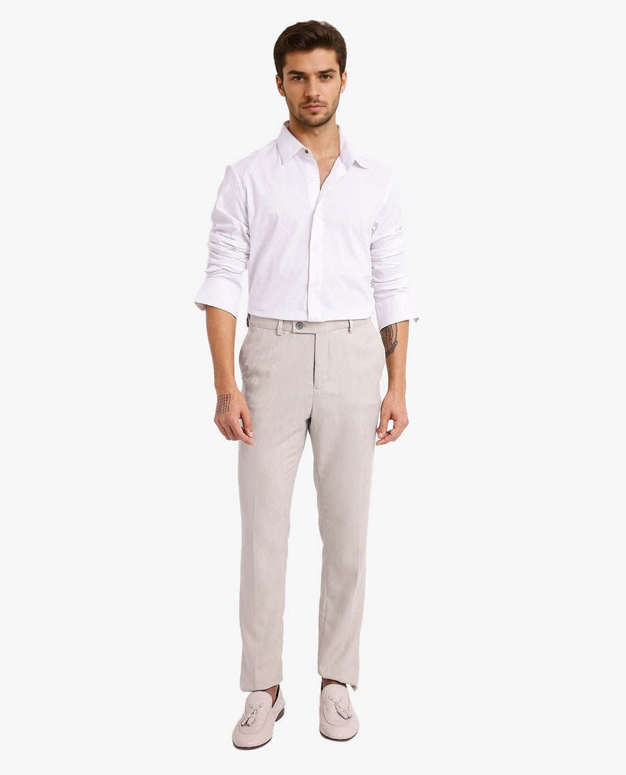 Rare Rabbit Men's Auxon White Cotton Textured Regular Fit Full Sleeve Collared Shirt