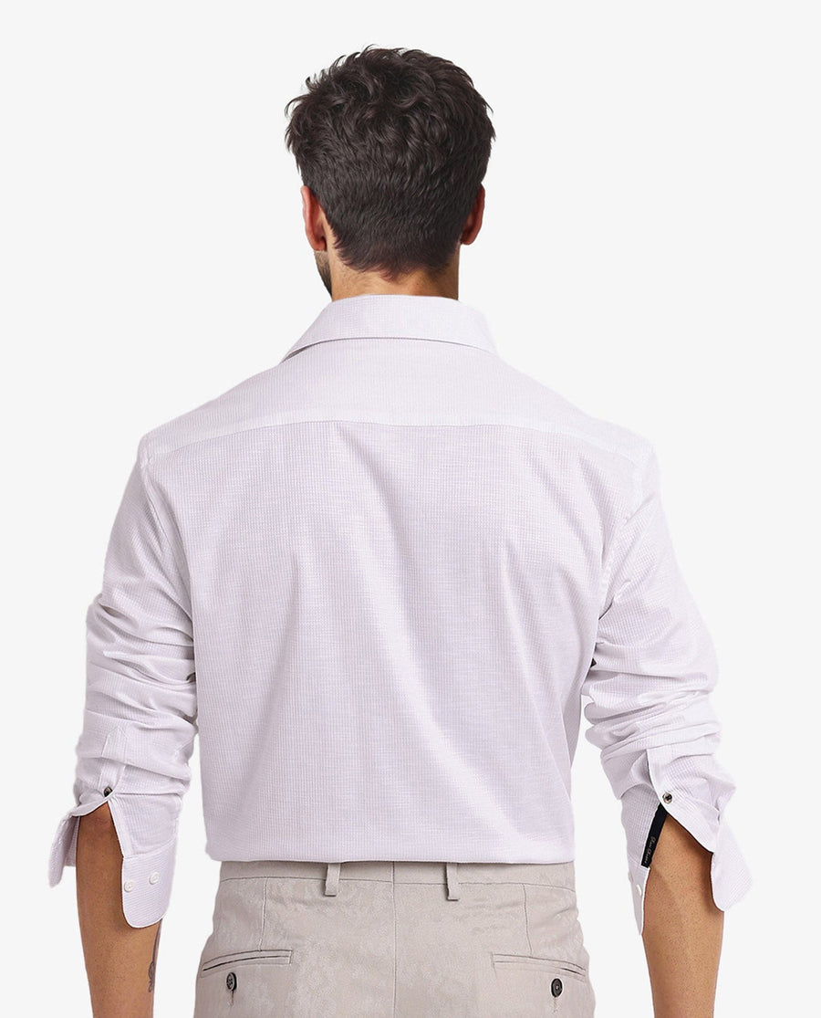 Rare Rabbit Men's Auxon White Cotton Textured Regular Fit Full Sleeve Collared Shirt