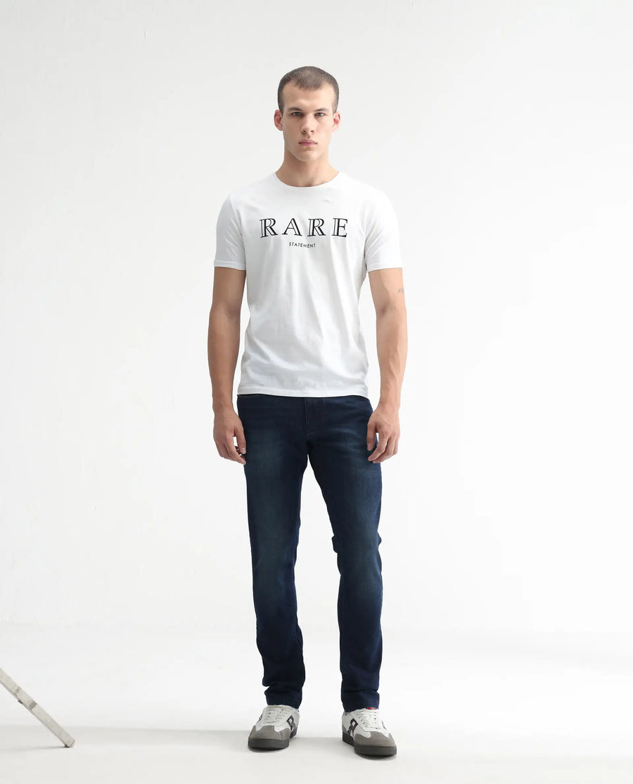 Rare Rabbit Men's Avalon Dark Blue Cotton Plain Hawk Slim Fit Jeans