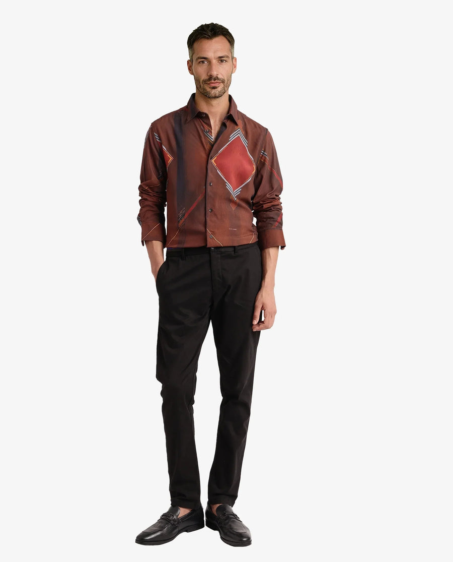 Rare Rabbit Men's Avant Brown Cotton Abstract Print Regular Fit Full Sleeve Collared Shirt