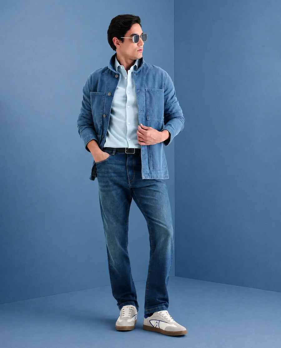 Rare Rabbit Men's Axel M Blue Cotton Blend Morris Regular Fit Plain Jeans