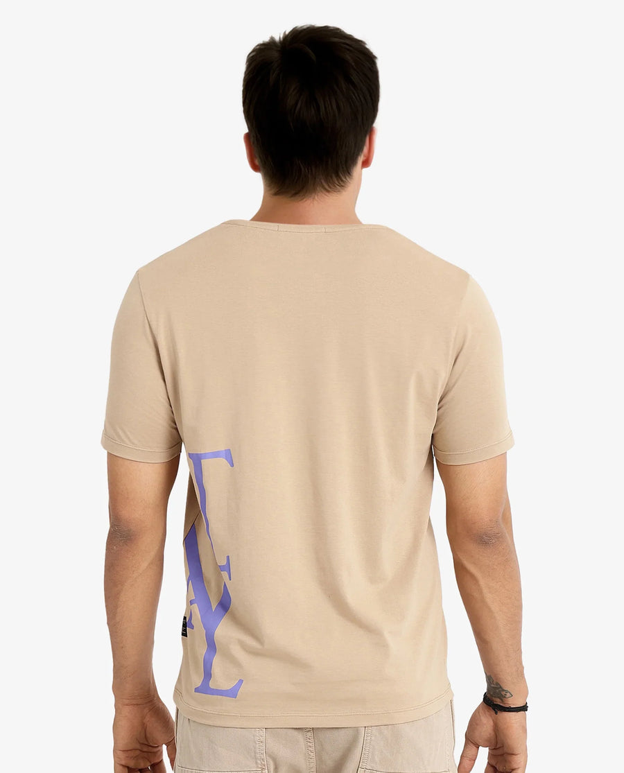 Rare Rabbit Men's Ayden Beige Cotton Graphic Print Regular Fit Half Sleeve Crew Neck T-Shirt
