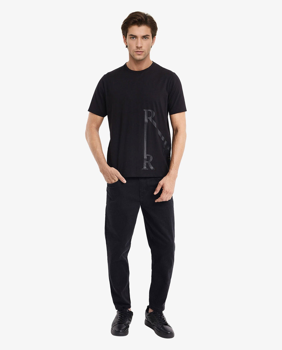 Rare Rabbit Men's Ayden Black Cotton Graphic Print Regular Fit Half Sleeve Crew Neck T-Shirt