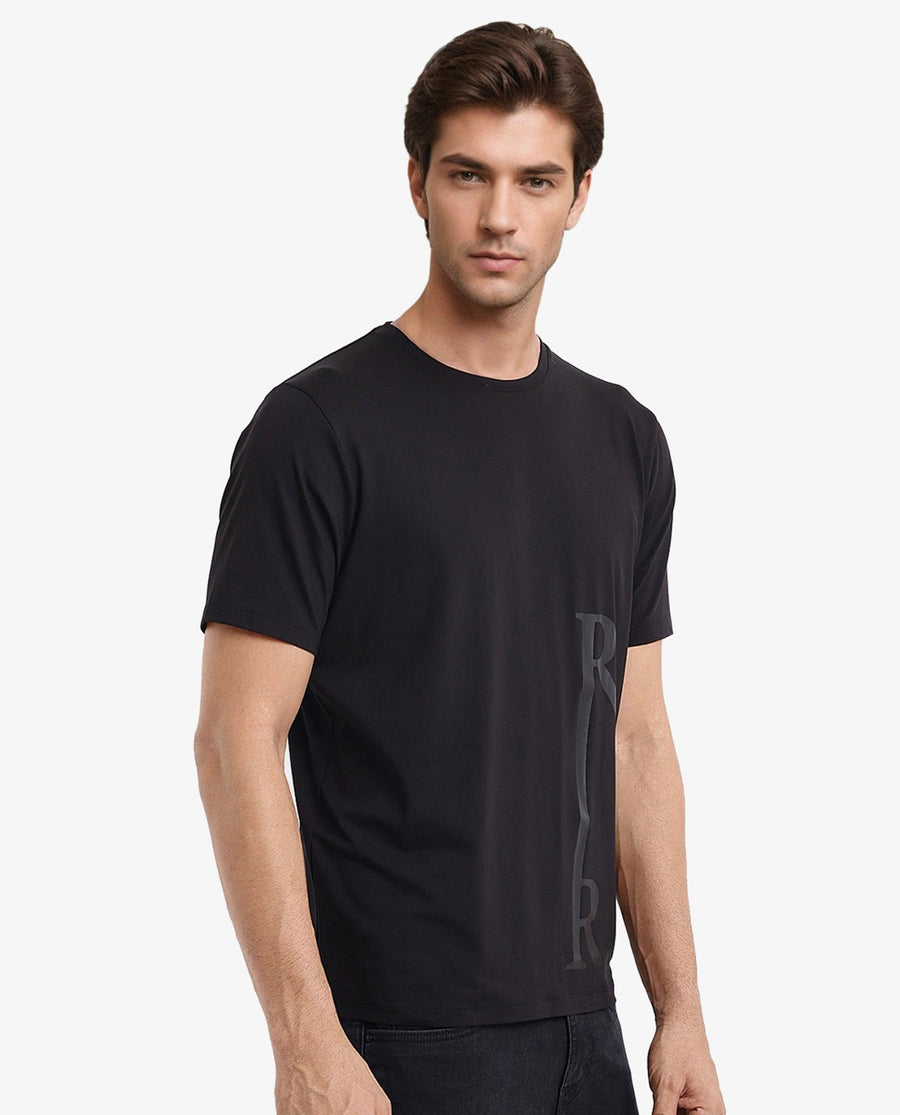 Rare Rabbit Men's Ayden Black Cotton Graphic Print Regular Fit Half Sleeve Crew Neck T-Shirt