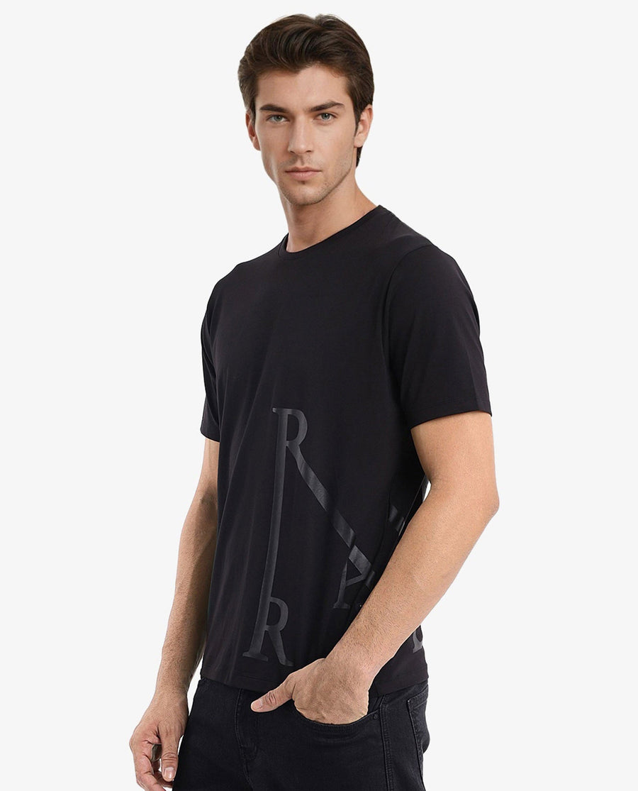 Rare Rabbit Men's Ayden Black Cotton Graphic Print Regular Fit Half Sleeve Crew Neck T-Shirt