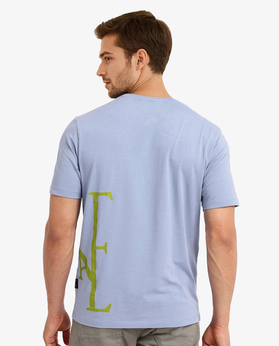 Rare Rabbit Men's Ayden Light Blue Cotton Graphic Print Regular Fit Half Sleeve Crew Neck T-Shirt