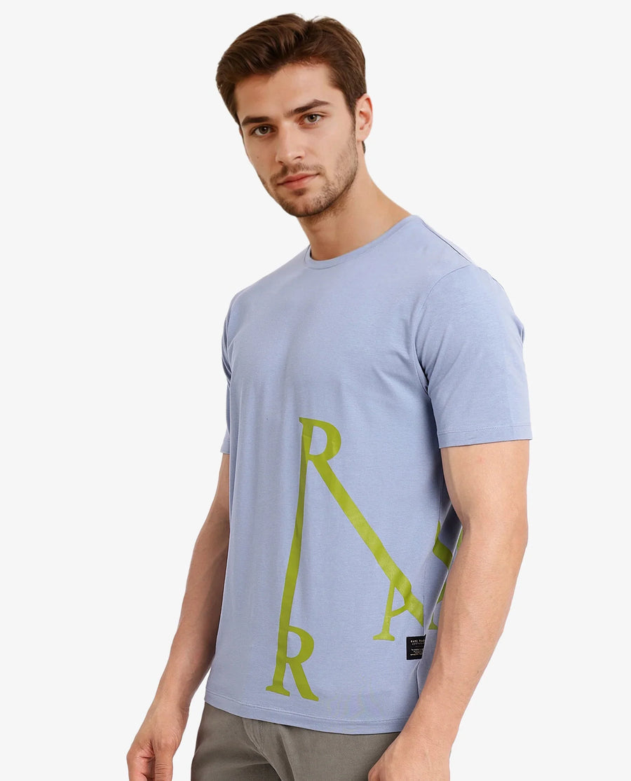 Rare Rabbit Men's Ayden Light Blue Cotton Graphic Print Regular Fit Half Sleeve Crew Neck T-Shirt