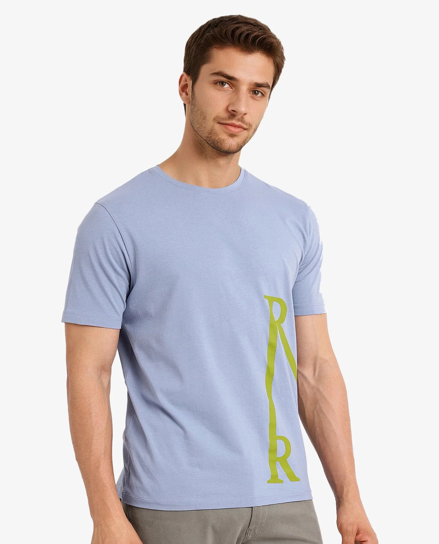 Rare Rabbit Men's Ayden Light Blue Cotton Graphic Print Regular Fit Half Sleeve Crew Neck T-Shirt