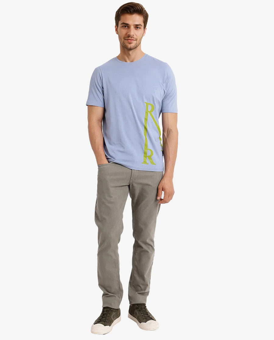 Rare Rabbit Men's Ayden Light Blue Cotton Graphic Print Regular Fit Half Sleeve Crew Neck T-Shirt