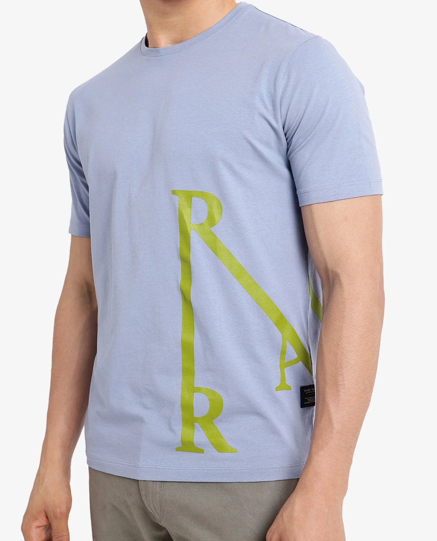 Rare Rabbit Men's Ayden Light Blue Cotton Graphic Print Regular Fit Half Sleeve Crew Neck T-Shirt