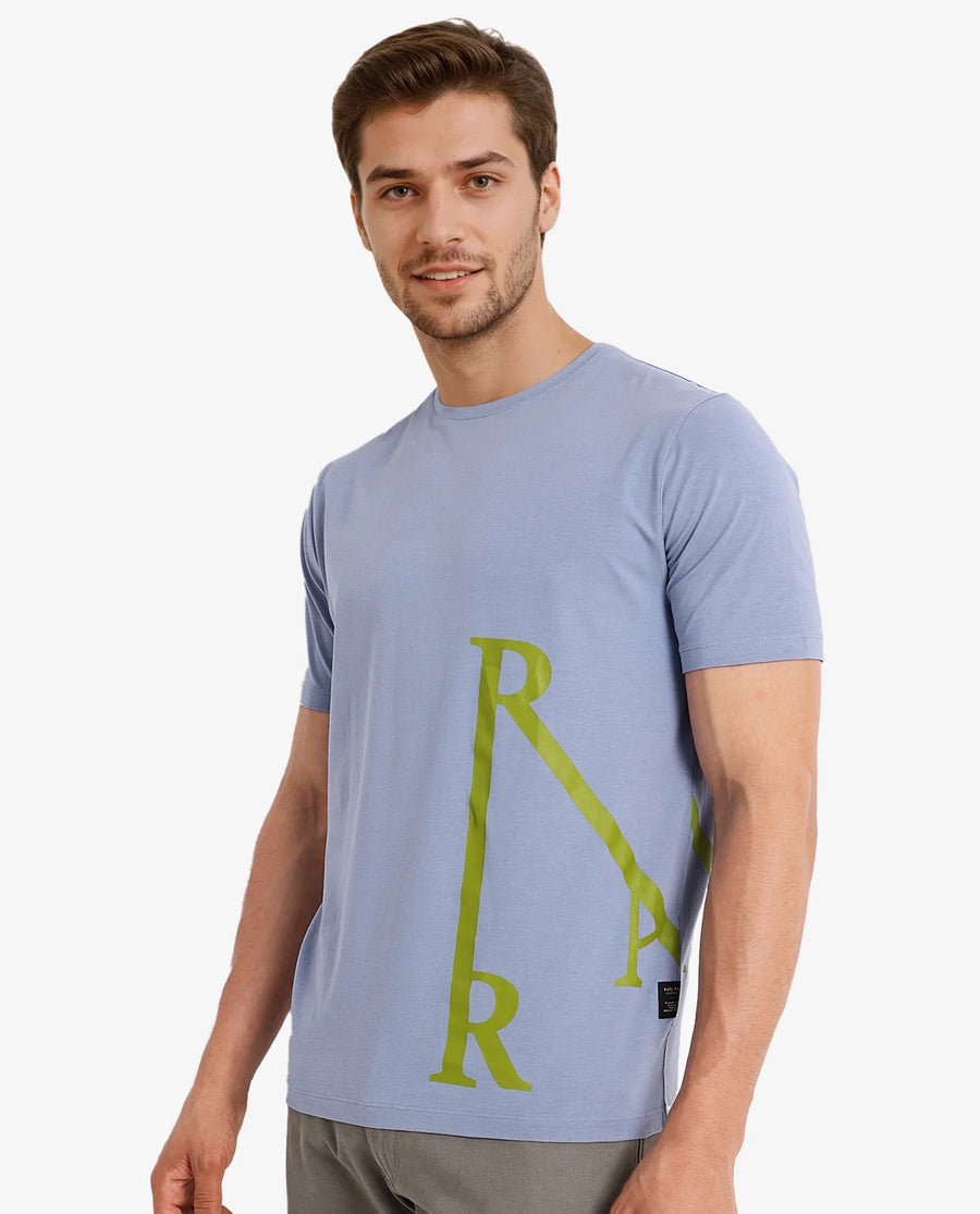 Rare Rabbit Men's Ayden Light Blue Cotton Graphic Print Regular Fit Half Sleeve Crew Neck T-Shirt