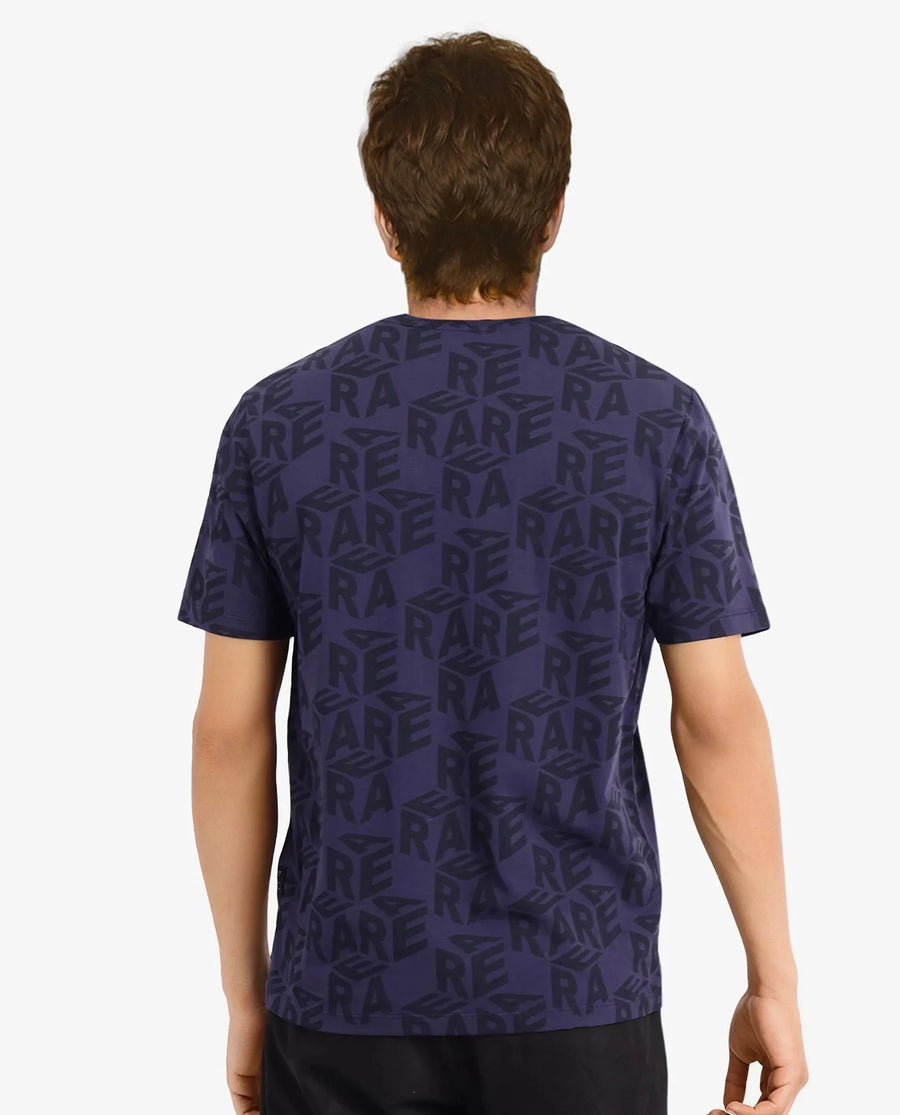 Rare Rabbit Men's Azo Dusky Blue Cotton Graphic Print Regular Fit Half Sleeve Crew Neck T-Shirt