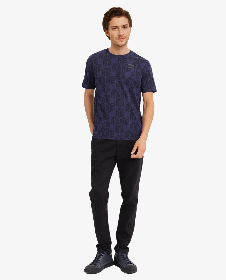 Rare Rabbit Men's Azo Dusky Blue Cotton Graphic Print Regular Fit Half Sleeve Crew Neck T-Shirt