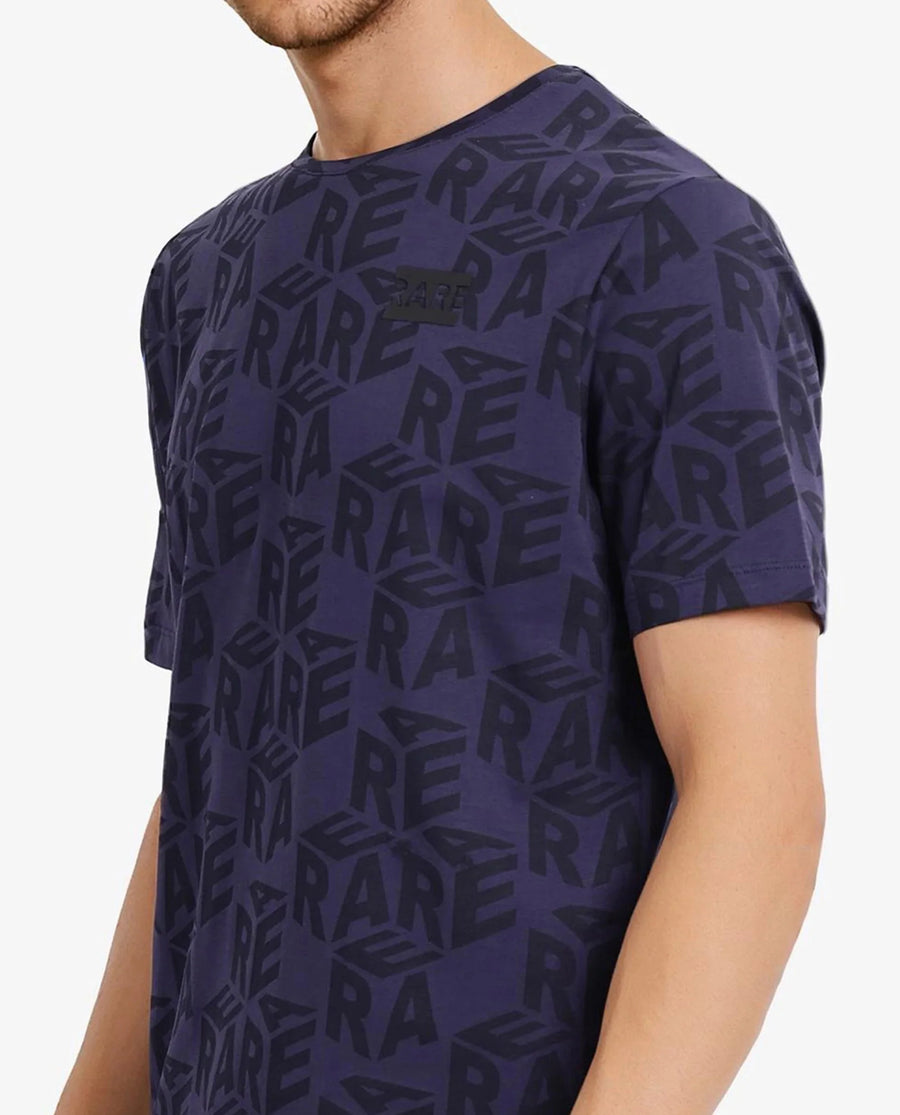Rare Rabbit Men's Azo Dusky Blue Cotton Graphic Print Regular Fit Half Sleeve Crew Neck T-Shirt
