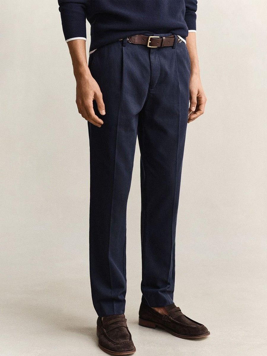 Gant Men Navy Blue Solid Slim Fit Trouser