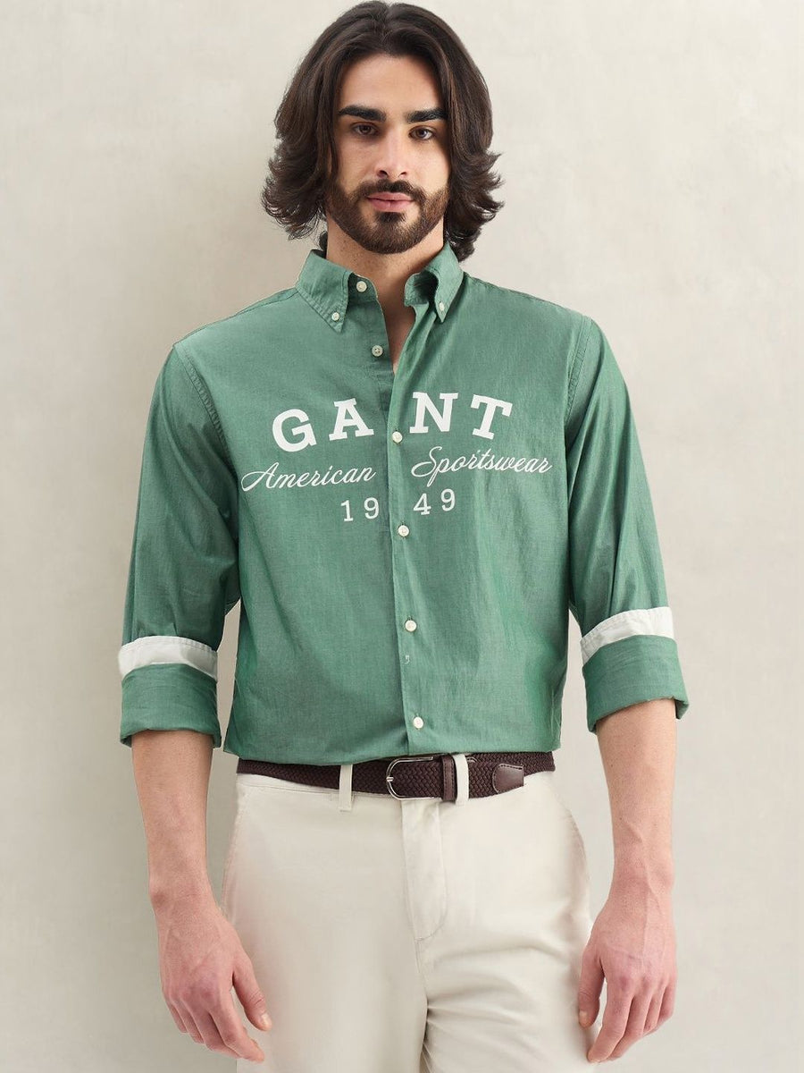 Gant Men Green Printed Regular Fit Pure Cotton Shirt