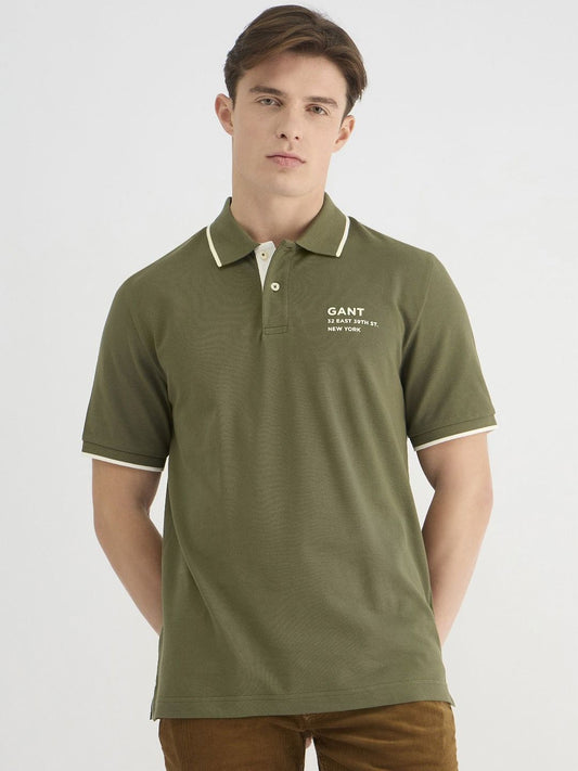 GANT Men Typography Printed Polo Collar Cotton T-shirt